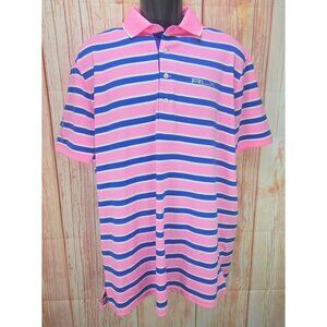 Rlx Ralph Lauren Mens Pink Striped‎ Polo Shirt Medium